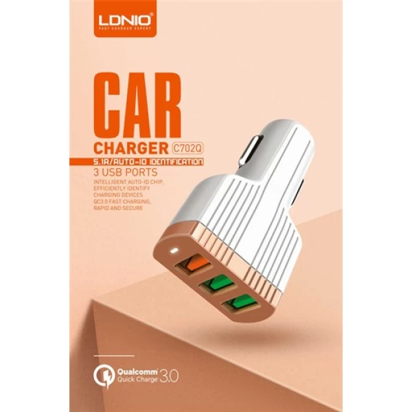 شارژر فندکی الدینیو LDNIO C702Q فست شارژ 3 پورت Qualcomm 3.0