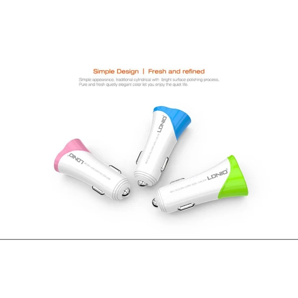 شارژر فندکی 2 پورت LDNIO الدینیو C332 با کابل میکرو یو اس بی