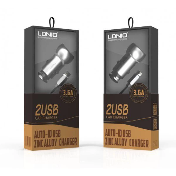 شارژر فندکی 2 پورت الدینیو مدل LDNIO C401 با کابل