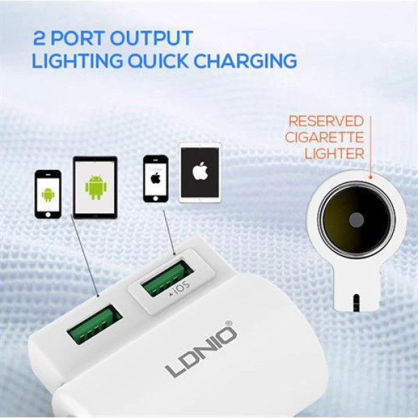 شارژر فندکی 2 پورت LDNIO الدینیو CM10