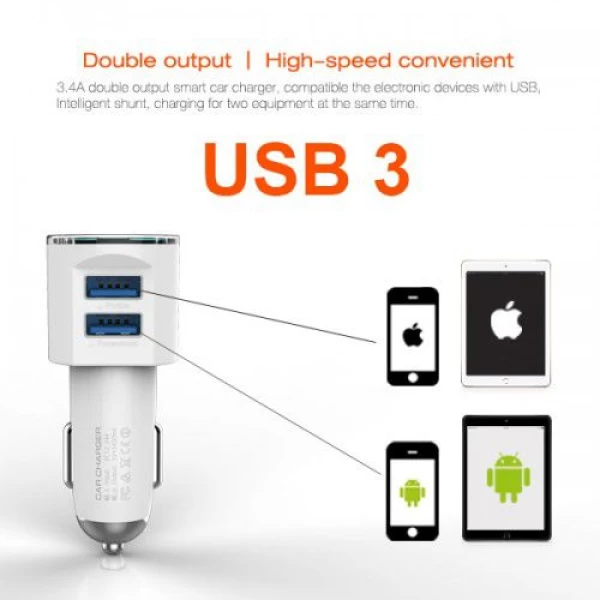 شارژر فندکی 2 پورت الدینیو مدل LDNIO DL-C29 با کابل لایتینگ