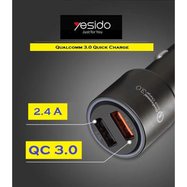 شارژر فندکی فست شارژ 2 پورت Qualcomm 3.0 یسیدو yesido Y25