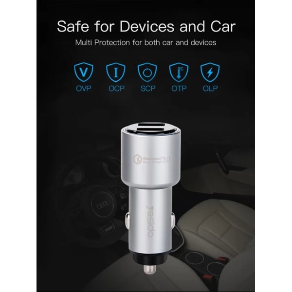 شارژر فندکی فست شارژ 2 پورت Qualcomm 3.0 یسیدو yesido Y25
