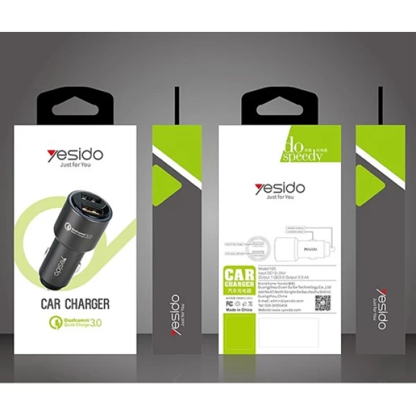 شارژر فندکی فست شارژ 2 پورت Qualcomm 3.0 یسیدو yesido Y25
