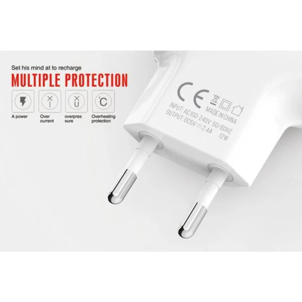 شارژر دیواری 2 خروجی امی Emy مدل MY-220 همراه با کابل