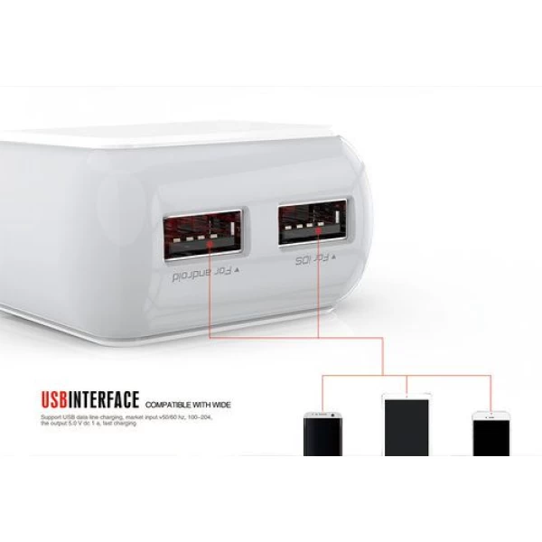 شارژر دیواری 2 خروجی امی Emy مدل MY-220 همراه با کابل