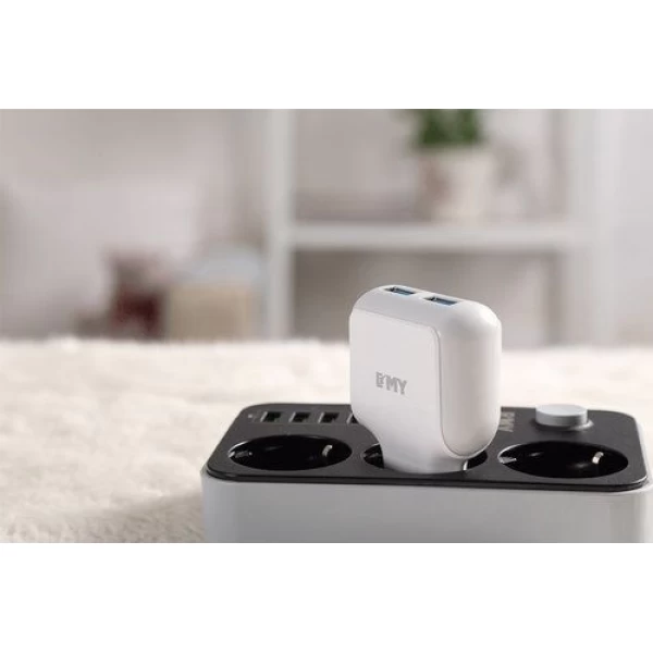 شارژر دیواری 2 خروجی امی Emy مدل MY-220 همراه با کابل