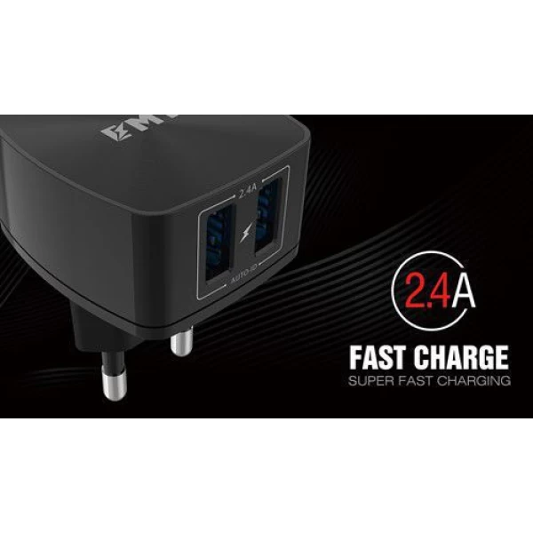 شارژر دیواری 2 خروجی امی Emy مدل MY-227 همراه با کابل لایتنینگ