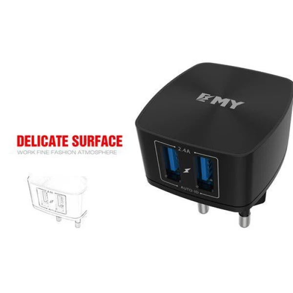 شارژر دیواری 2 خروجی امی Emy مدل MY-227 همراه با کابل لایتنینگ