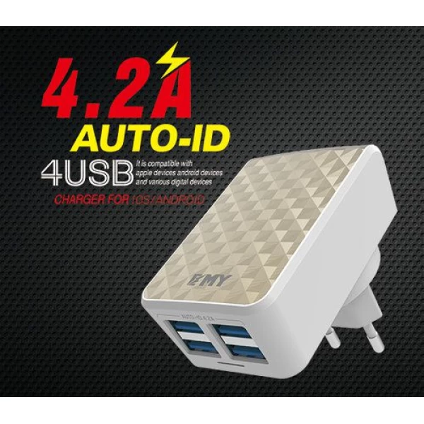 شارژر دیواری 4 پورت امی Emy مدل MY-262 همراه با کابل