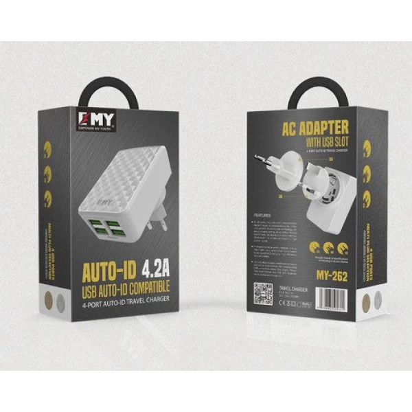 شارژر دیواری 4 پورت امی Emy مدل MY-262 همراه با کابل