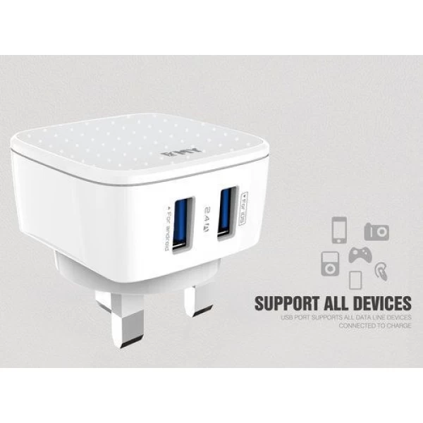 شارژر دیواری 2 خروجی امی Emy مدل MY-266 همراه با کابل