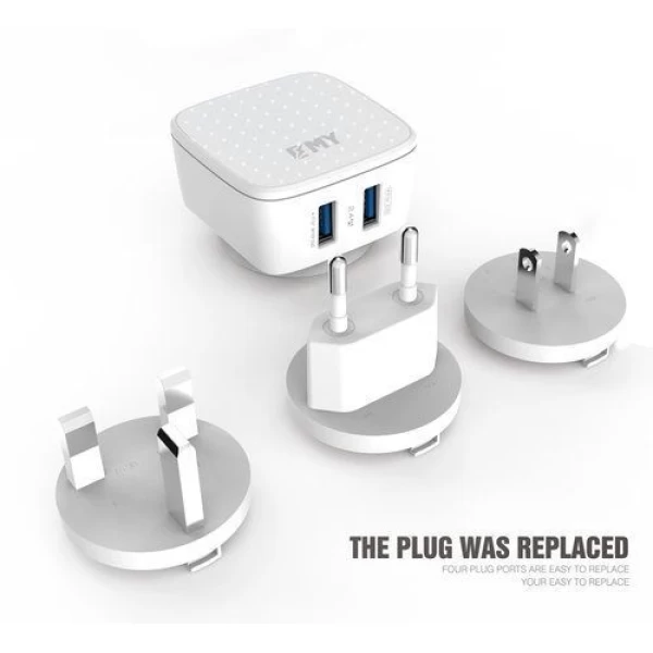 شارژر دیواری 2 خروجی امی Emy مدل MY-266 همراه با کابل