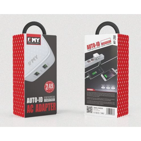شارژر دیواری 2 خروجی امی Emy مدل MY-266 همراه با کابل