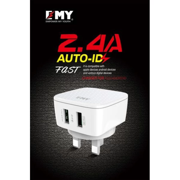 شارژر دیواری 2 خروجی امی Emy مدل MY-266 همراه با کابل