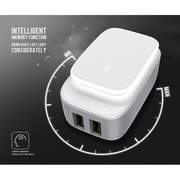 آداپتور شارژر 2 پورت و چراغ خواب الدینیو LDNIO A2205 با کابل شارژ