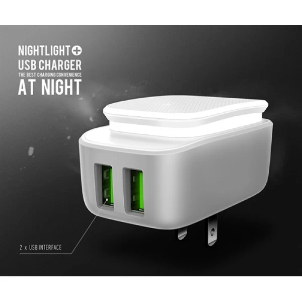 آداپتور شارژر 2 پورت و چراغ خواب الدینیو LDNIO A2205 با کابل شارژ