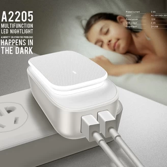 آداپتور شارژر 2 پورت و چراغ خواب الدینیو LDNIO A2205 با کابل شارژ