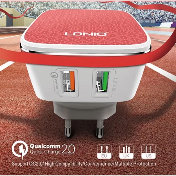 شارژر 2 خروجی فست شارژ 2.0 Qualcomm الدینیو LDNIO A2405Q
