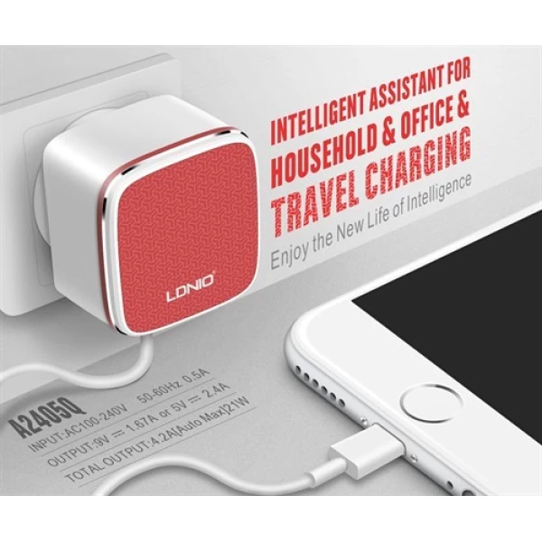 شارژر 2 خروجی فست شارژ 2.0 Qualcomm الدینیو LDNIO A2405Q