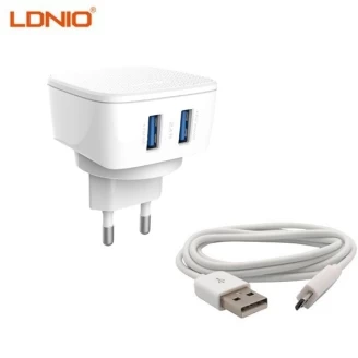 شارژر دیواری 2 خروجی الدینیو LDNIO DL-AC66 همراه با کابل لایتنینگ