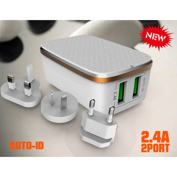 شارژر دیواری 2 خروجی الدینیو LDNIO مدل A2204 همراه با کابل