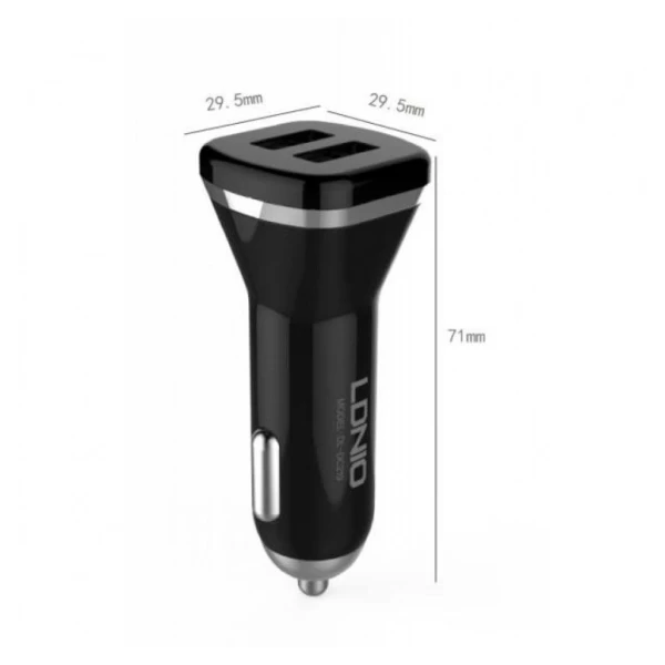 شارژر فندکی 2 پورت LDNIO الدینیو DL-219 با کابل لایتینگ آیفون