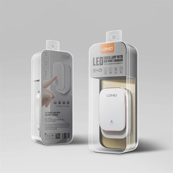 آداپتور شارژر 3 پورت و چراغ خواب الدینیو LDNIO A3305 با کابل شارژ