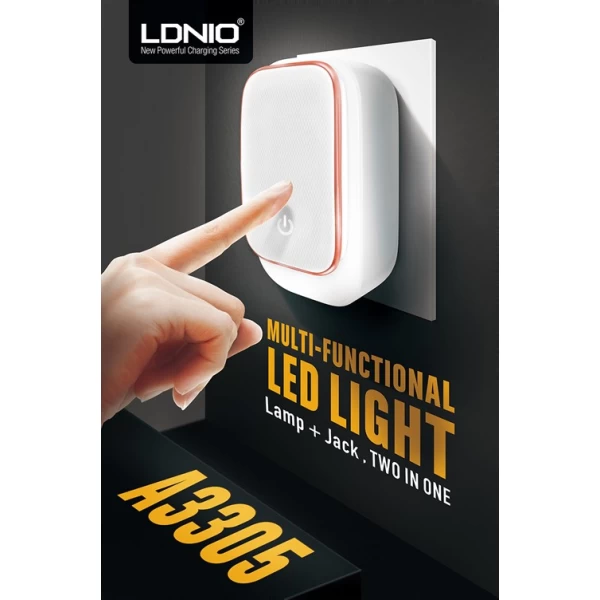 آداپتور شارژر 3 پورت و چراغ خواب الدینیو LDNIO A3305 با کابل شارژ