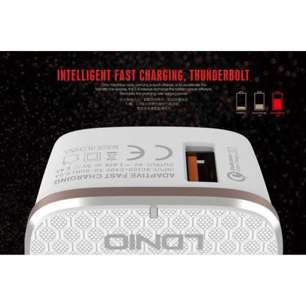 شارژر دیواری فست شارژ QC 3.0 الدینیو Ldnio A1204Q توان 18 وات با کابل همراه