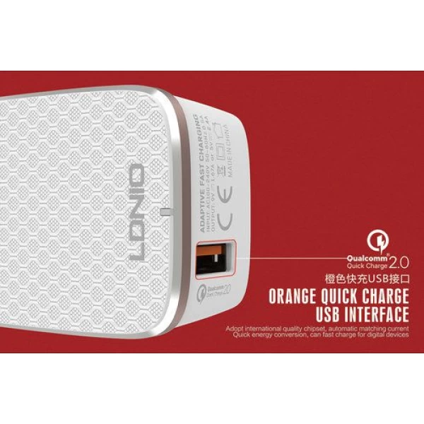 شارژر دیواری فست شارژ QC 3.0 الدینیو Ldnio A1204Q توان 18 وات با کابل همراه