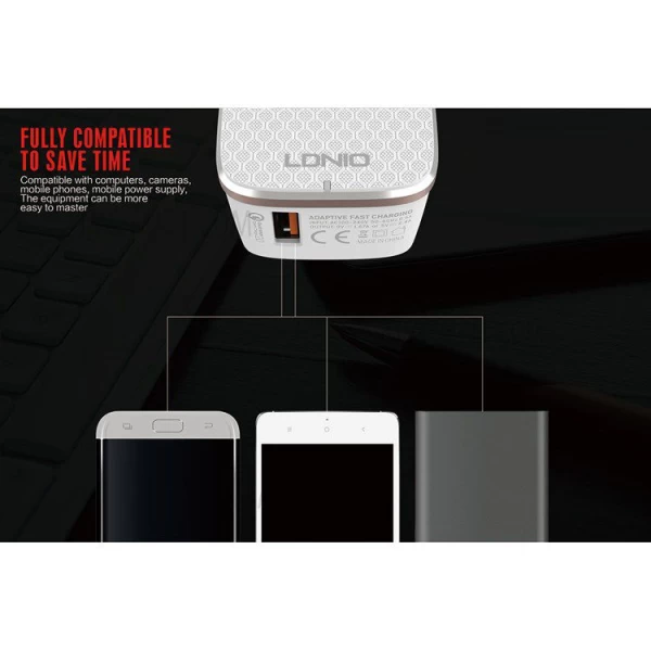 شارژر دیواری فست شارژ QC 3.0 الدینیو Ldnio A1204Q توان 18 وات با کابل همراه
