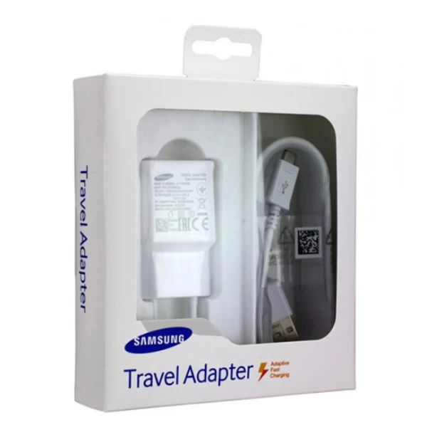 شارژر اصلی سامسونگ فست شارژ همراه با کابل microUSB مدل Samsung EP-TA20EWE