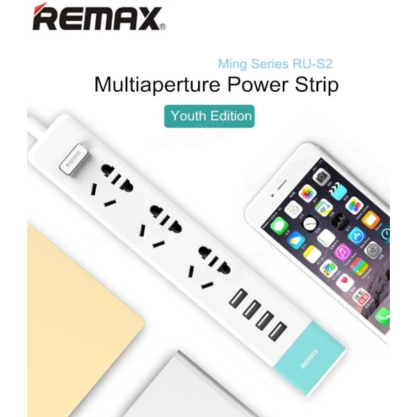 سه راهی برق و شارژر 4 پورت USB ریمکس Remax RU-S2 POWER STRIP