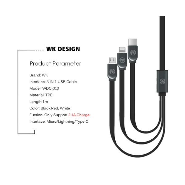 کابل سه کاره دبلیوکی مدل WK WDC-010 3 In 1