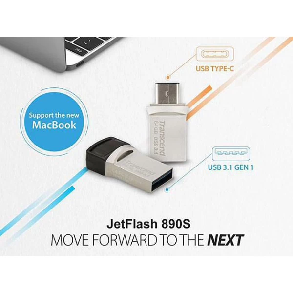 فلش مموری 32 گیگابایت ترنسند مدل JetFlash 890S Type-C USB 3.0