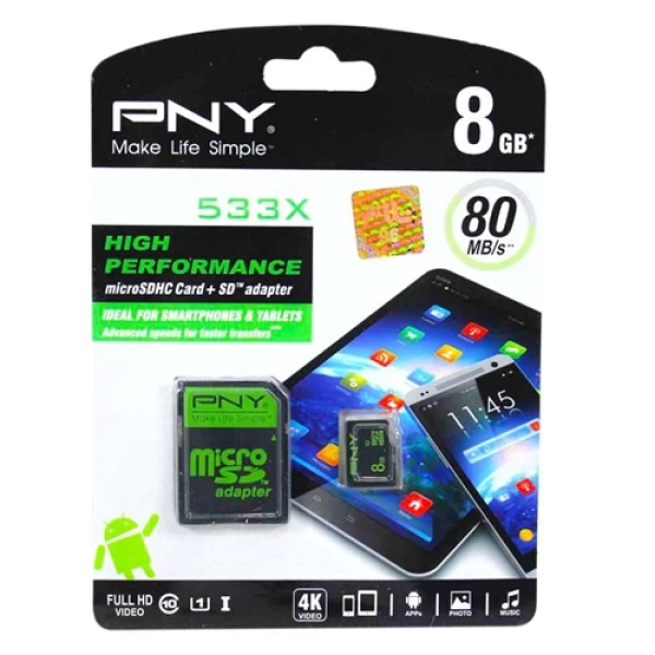 کارت حافظه میکرو اس دی 8 گیگابایت PNY 533x 80MBs Class 10 UHS-I