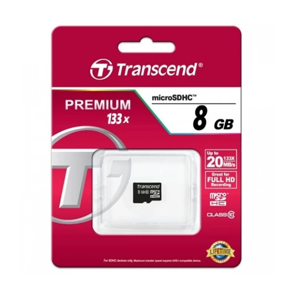 کارت حافظه میکرو اس دی ترنسند 8 گیگابایت Transcend Premium 133x Class 10