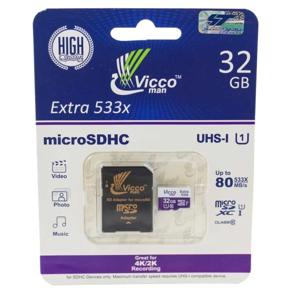 کارت حافظه میکرو اس دی 32 گیگابایت Vicco Man 533x 80MBs Class 10 U1