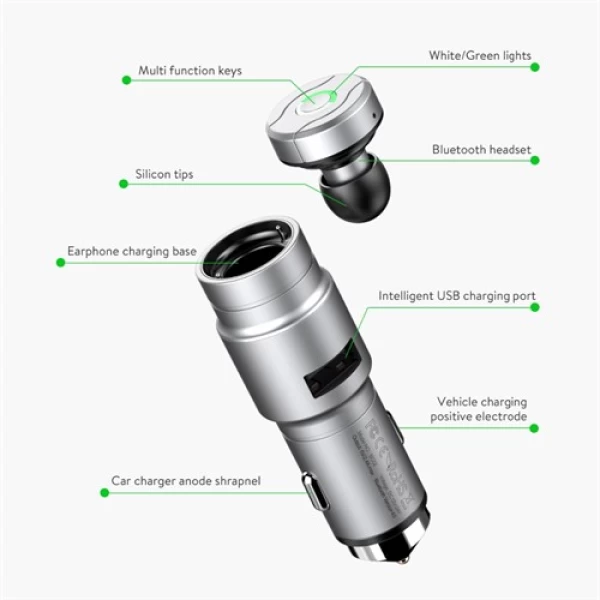 هندزفری بلوتوث و شارژر فندکی بیسوس مدل Baseus BC02