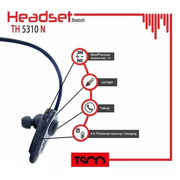 هندزفری بلوتوث ورزشی تسکو TSCO TH 5310N با 8 گیگابایت حافظه داخلی