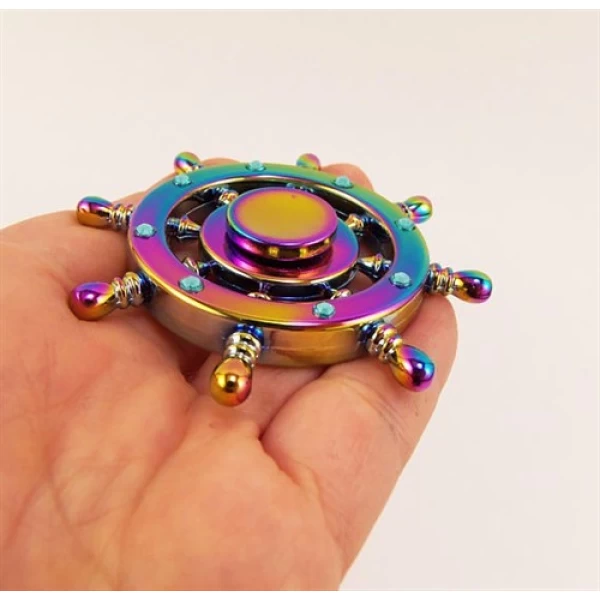 اسپینر فلزی سکان کشتی رنگین کمانی Fidget Spinner Metal Ship Wheel Rainbow