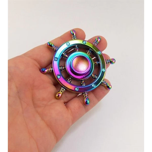 اسپینر فلزی سکان کشتی رنگین کمانی Fidget Spinner Metal Ship Wheel Rainbow
