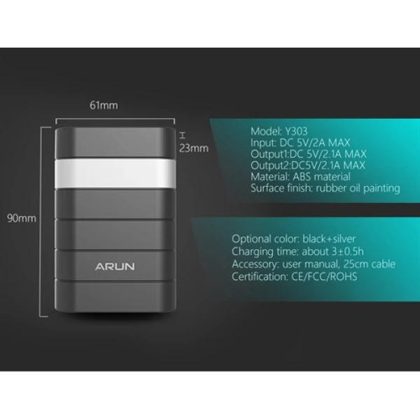 پاوربانک 9000 میلی آمپر آرون ARUN Y303
