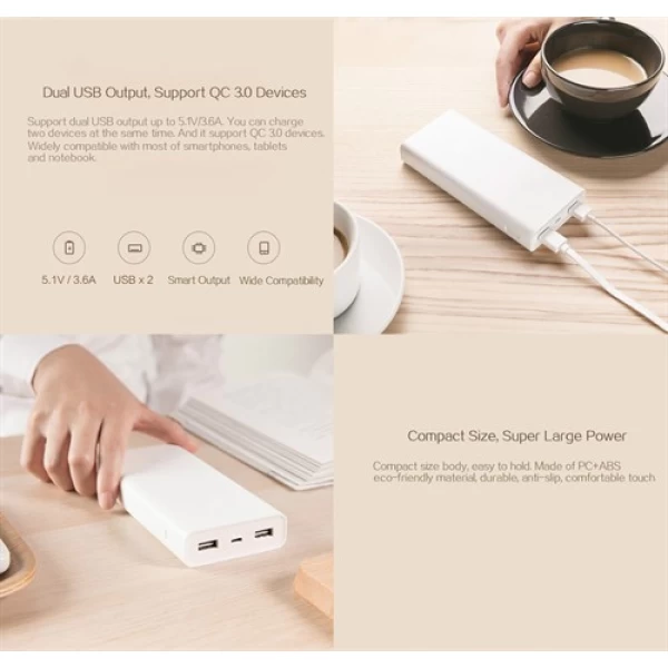 پاوربانک 20000 میلی آمپر 2C شیائومی فست شارژ PLM06ZM