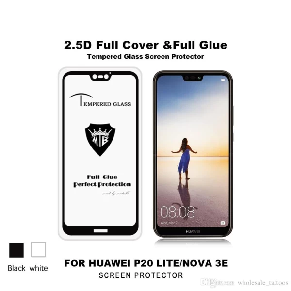 محافظ صفحه نمایش شیشه ای تمام صفحه و خمیده مارک تسلا تمام چسب مناسب Huawei P20 Lite / Nova 3e