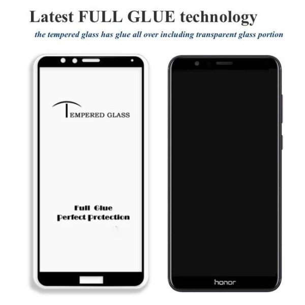 محافظ صفحه نمایش شیشه ای تمام صفحه و خمیده تمام چسب مناسب Huawei Honor 7x