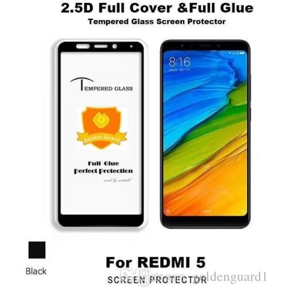 محافظ صفحه نمایش شیشه ای تمام صفحه و خمیده تمام چسب مناسب Xiaomi Redmi 5