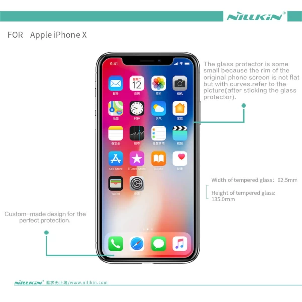 محافظ صفحه نمایش شیشه ای نیلکین آیفون Nillkin H+ Pro Glass Apple iPhone X