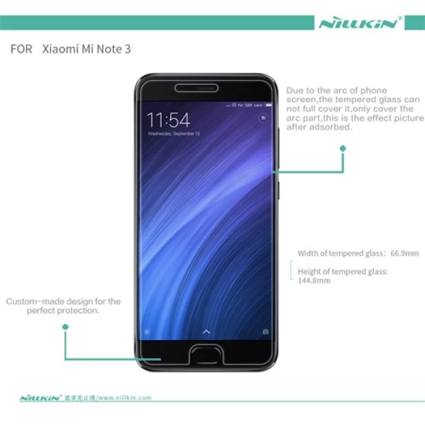 محافظ صفحه نمایش شیشه ای نیلکین شیائومی Nillkin H+ Pro Glass Mi Note 3